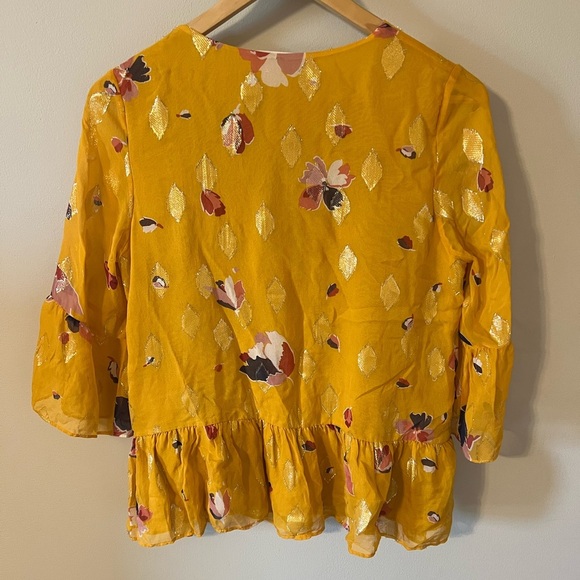 Sézane Anita Silk Blouse in Grands Fleurs Safran Mustard Yellow EU 38 (US 6) - Picture 12 of 13
